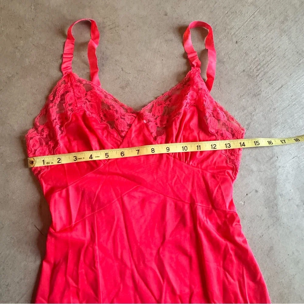 Vintage Red Lace Full Slip Chamise w/ Chiffon and Lace Trim adj straps (M) - Picture 8 of 10